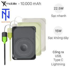Polymer 10000mAh 3 in 1 Magnetic Type C PD QC Xmobile DX367 backup battery with Lightning and Type C cable